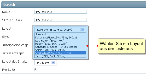 Bereich - Layout ndern